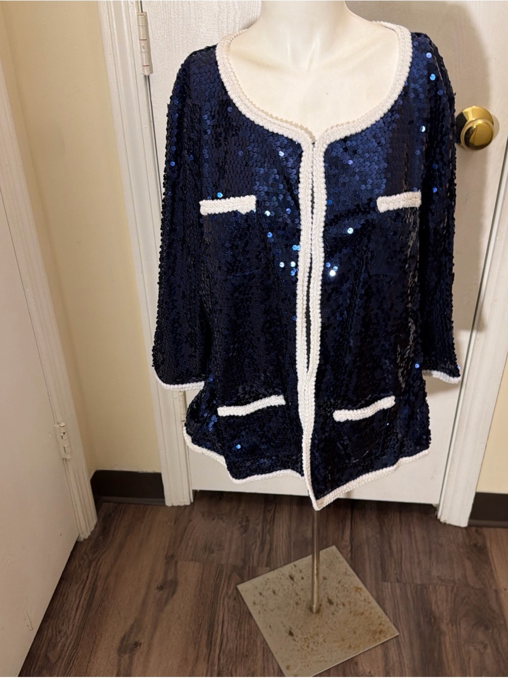 IMAN Global Chic Sequin Cardigan Sz XL Glam Sparkle Jacket Blue Glitter New